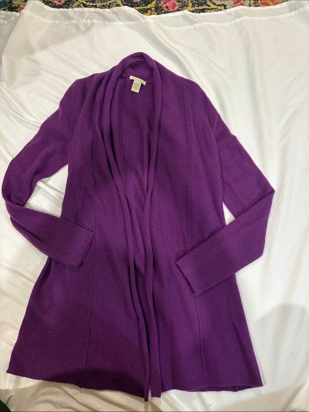 White + Warren trapeze  Open-Front Purple Cardigan Sweater 100% cashmere
